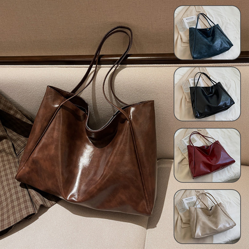 Fashion Handbag Autumn/Winter 2024 – Large Capacity Soft Leather Shoulder Bag, Retro Casual Style, Japanese & Korean Inspired Design