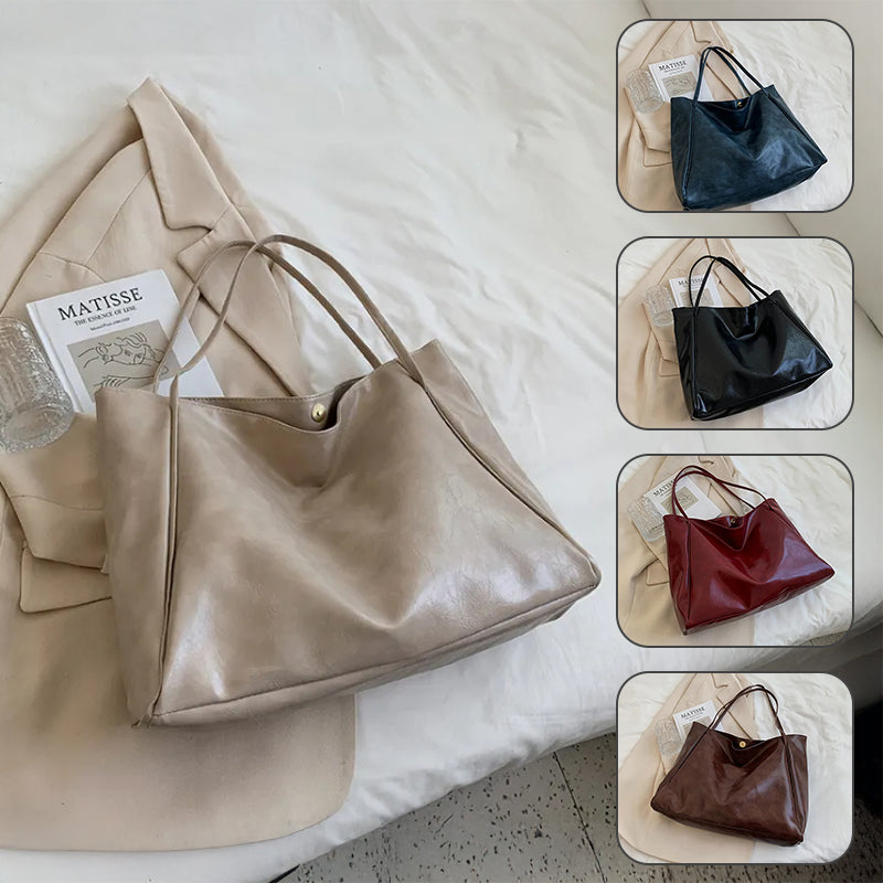 Fashion Handbag Autumn/Winter 2024 – Large Capacity Soft Leather Shoulder Bag, Retro Casual Style, Japanese & Korean Inspired Design